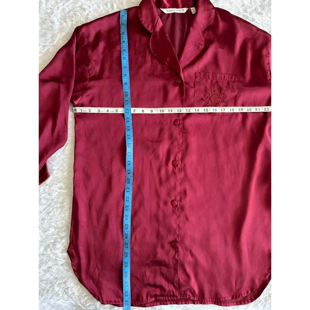 Victoria's Secret Y2K Burgundy Red Satin Nightgown Sleep Shirt Button Down - Med
